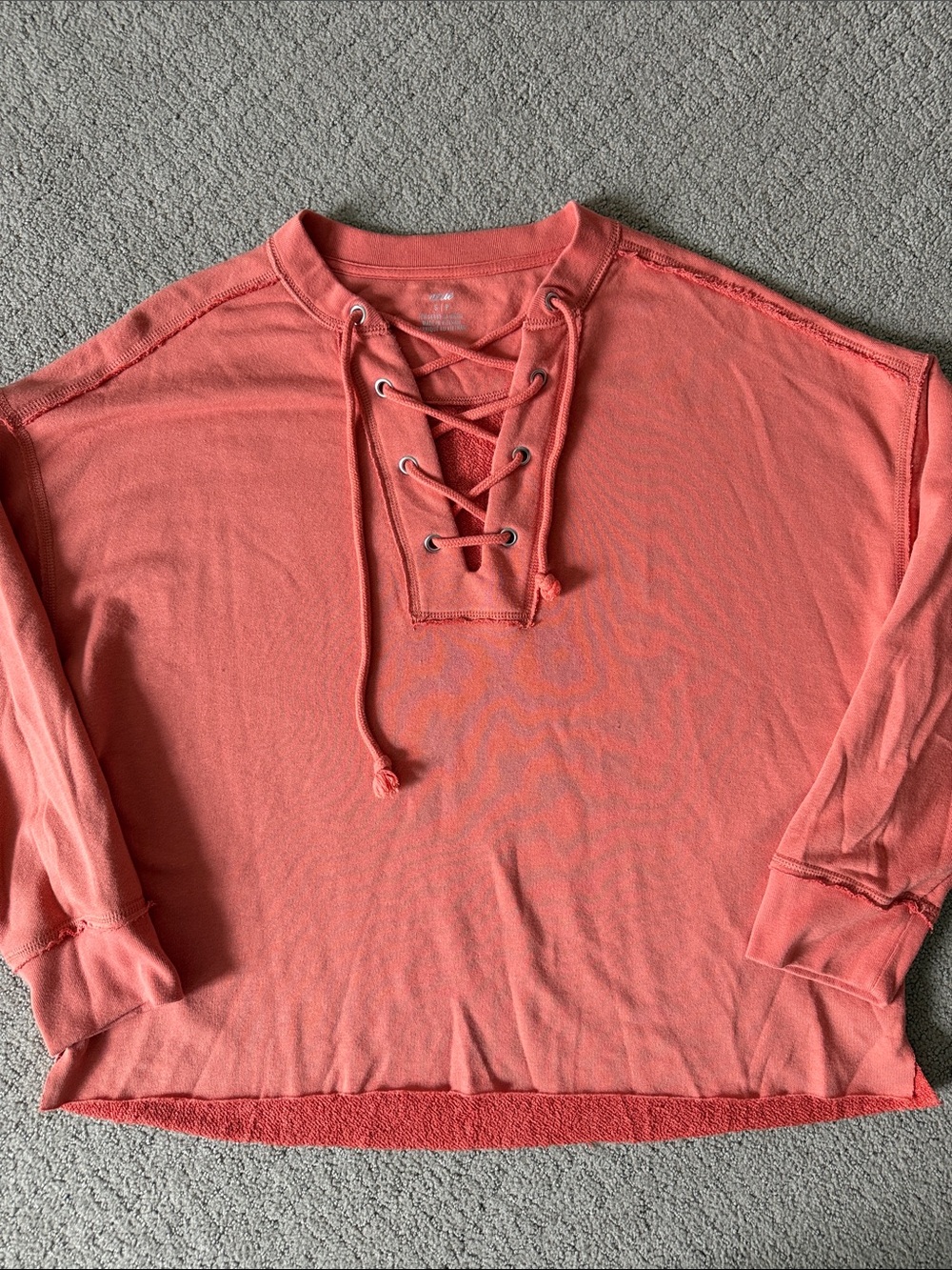 aerie Coral Orange Lace-Up Pullover Top